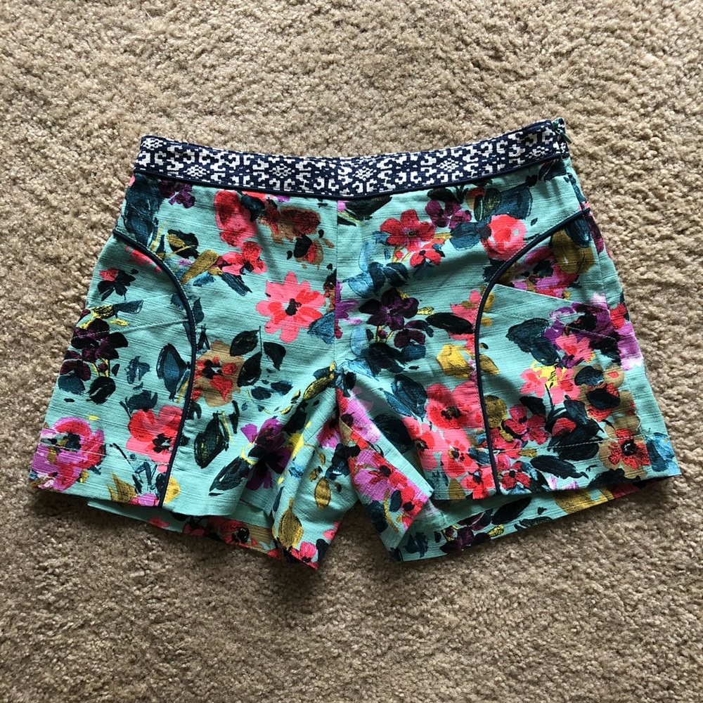 Anthropology Cartonnier Floral Teal Shorts - Picture 3 of 7